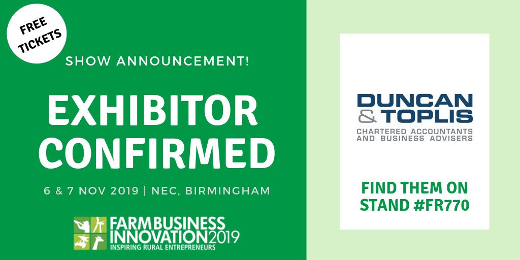 💥Exhibitor Confirmed💥 

Duncan &amp; Toplis offer a wide range of services from accountancy, audit and tax to payroll and HR.

Follow <a href="/duncantoplis/">Duncan & Toplis</a> and visit duntop.co.uk!

Get your FREE tickets here -- bit.ly/2muQGoT

#FarmBiz #FBI2019