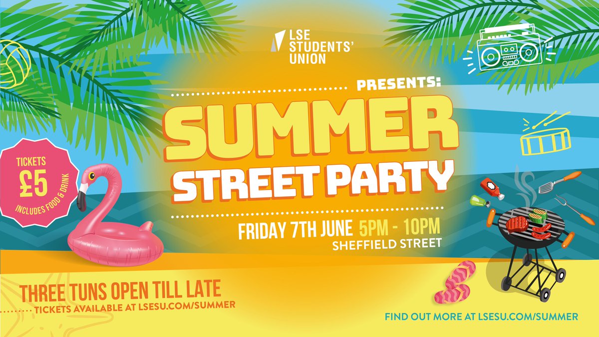 lsesu's tweet photo. Tickets are now LIVE! Don't miss out on this big end of year celebration 🥳🔥Tickets for LSESU's Summer Party are just £5, bag yours NOW: https://t.co/uhOYzsJPSi https://t.co/NmcfoQB9pc