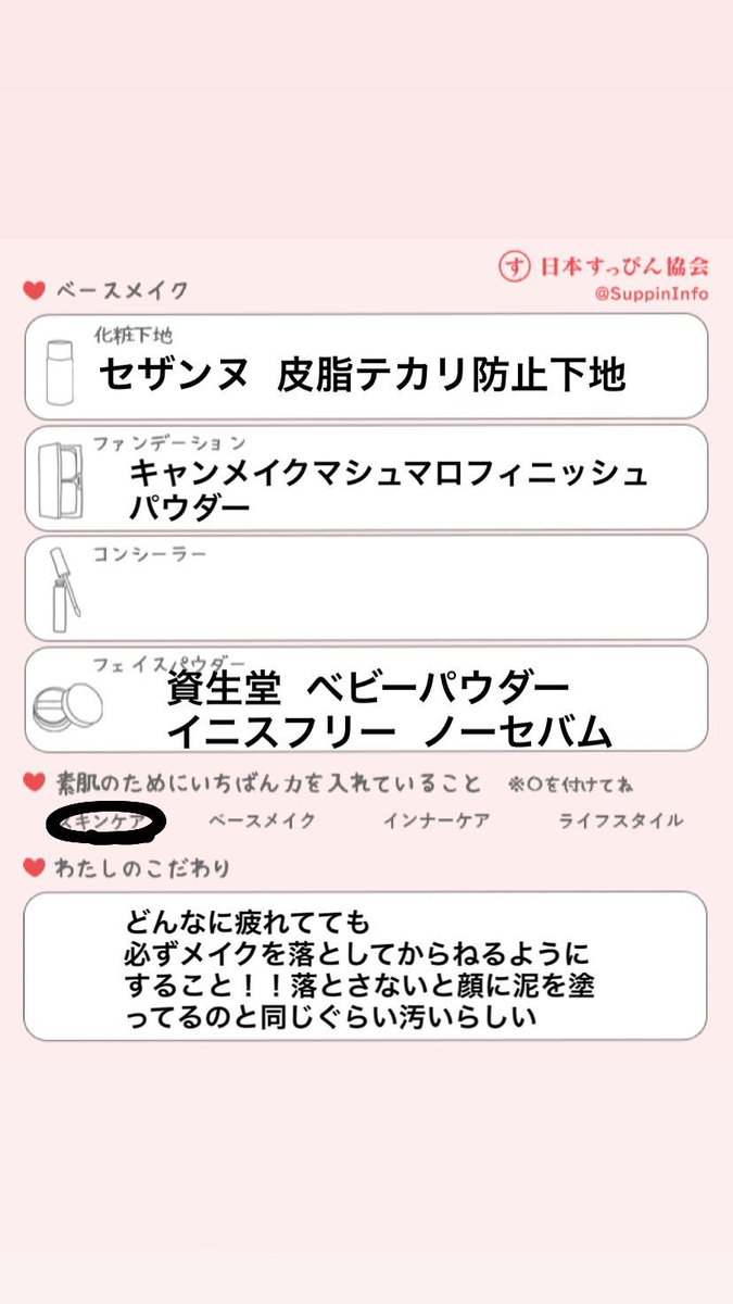 日本すっぴん協会コスメシートまとめ