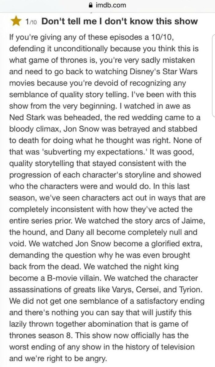 Don't know who wrote this review but I think it's spot on. #GameOfThrones