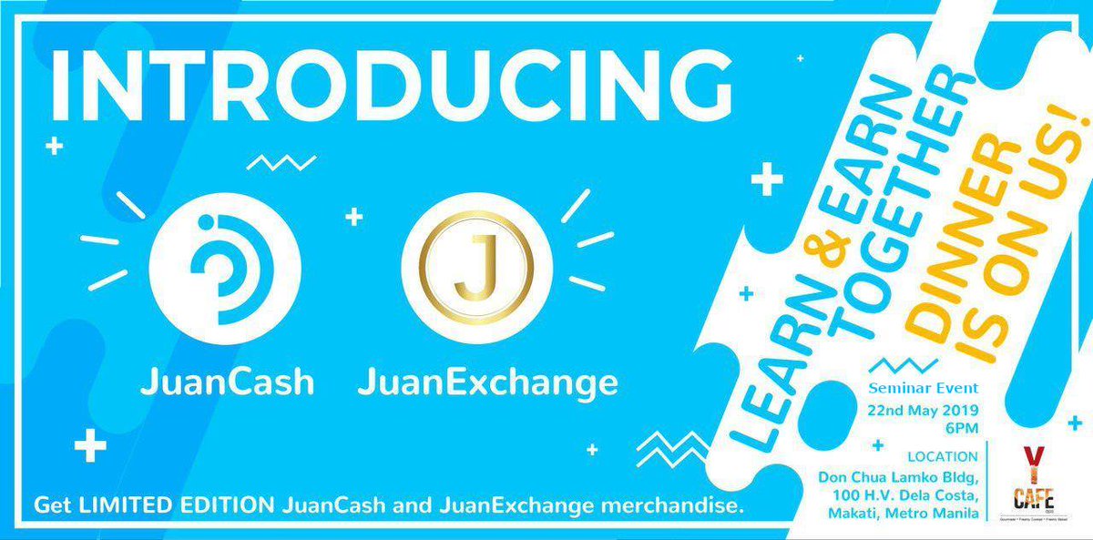 JuanExchange's tweet photo. Join us the evening of Wednesday, May. 22nd from 6pm to 9pm at the newly re-opened Y-Cafe (https://t.co/UDJ1Sik0Gy) to hear about our new products! There will be FREE FOOD AND FREE-FLOWING REFRESHMENTS!

#JuanExchange #Cryptocurrency #EMI #VCE #Seminar #JuanCash https://t.co/awgEeRsZF5