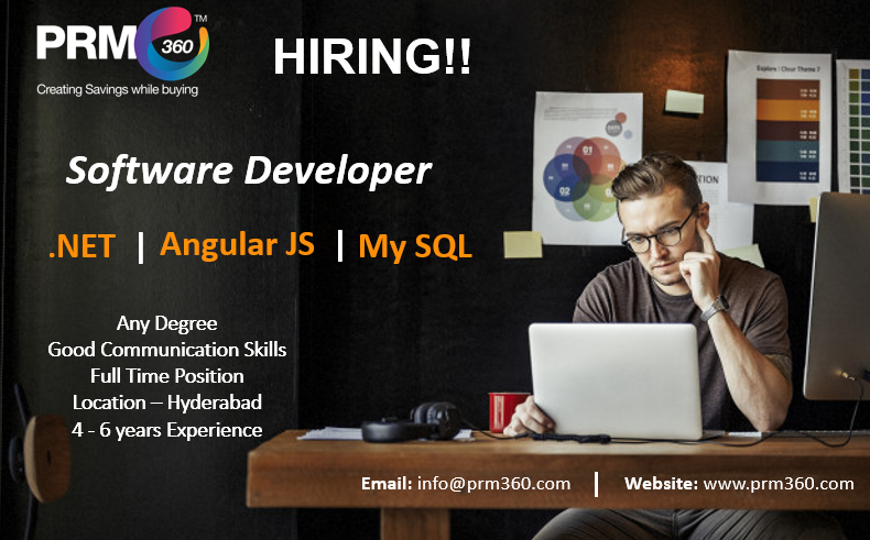 PRM360's tweet photo. #Job #JobPost #PRM360 is #hiring!!
#ImmediateJoineejob
*Software Developer| 4 - 6 years experience 
.Net , Angular JS, My SQL
*Good communication skills 
*Any Degree
*Work Location - Hyderabad
Interested candidates share your #resume -info@prm360.com
https://t.co/kwkDYrWoiw https://t.co/xVdBxPrkEi