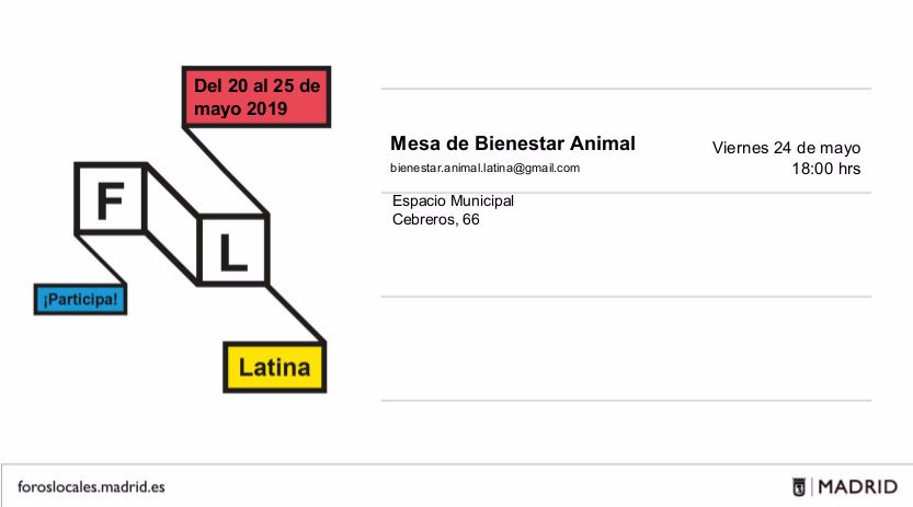 🐶🐱Este viernes reunión  de la Mesa de Bienestar <a href="/AnimalLatina/">Bienestar Animal Latina</a> en el espacio municipal Cebreros.
#NosGustaLatina . <a href="/ForosLocales/">Foros Locales de Madrid</a>