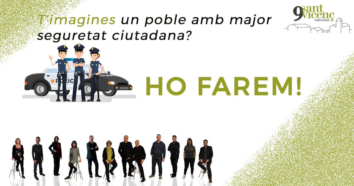 davidponscomas's tweet photo. T' ho imagines? HO FAREM!
#SantVicençdeMontalt #EleccionsMunicipals2019 #Santvi #municipalscat #municipalistes #proactius #coherents #dialogants #transparents #participatius #transversals #plurals #íntegres #integradors #clars #republicans https://t.co/ErcJqSC6Gk