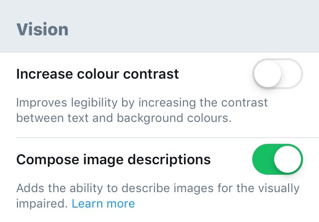 Done. 

To turn on image captioning - Settings &gt; Accessibility &gt; Compose image descriptions #accessibility #equality
