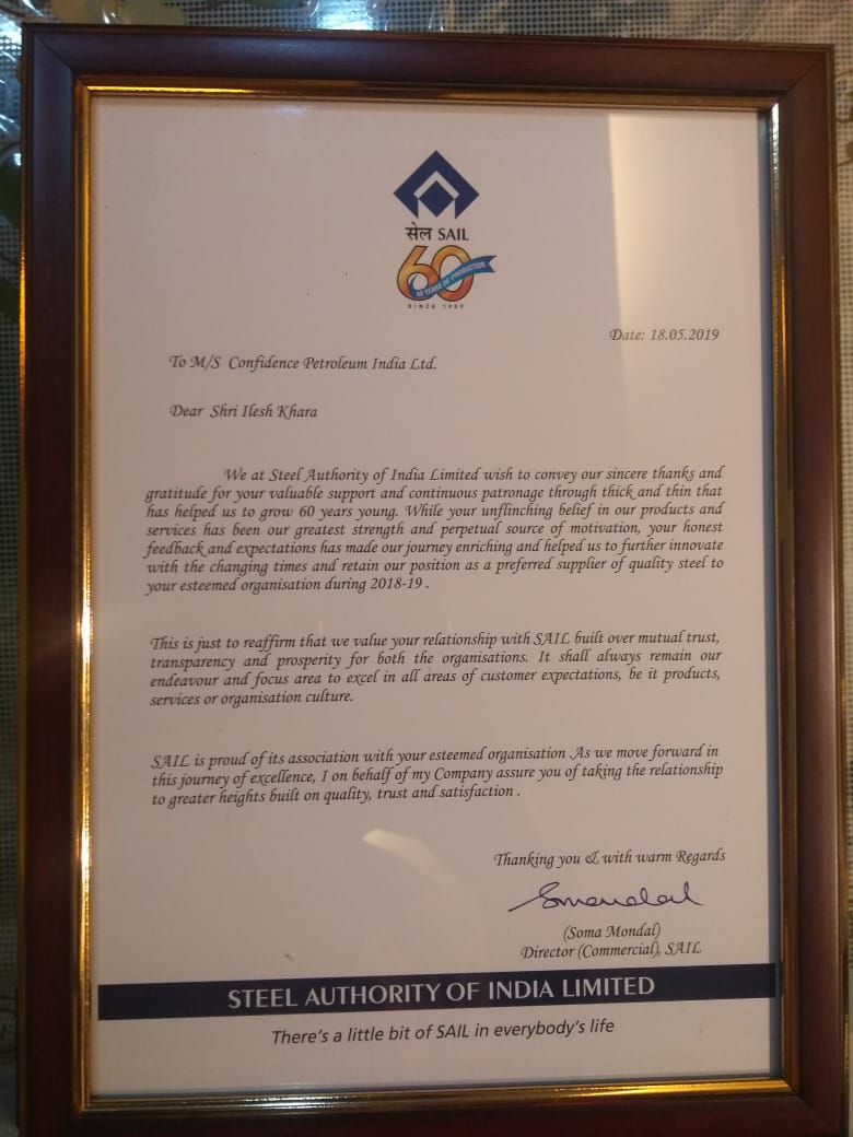 CPILofficial's tweet photo. We are highly privileged that we are a happy customer of @Sailsteel. We are honoured be felicitated from SAIL. We hope that this partnership remains long lasting.
#SAILCustomerFelicitationMeet2019 #Confidencepetroleumindialtd #confipetro #gogas #gogaselite https://t.co/TNUXK4d6ED