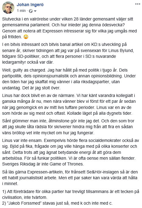 JohanIngero's tweet image. Brukar generellt hålla privatlivet borta från politiklivet. Just idag får det dock bli ett undantag.