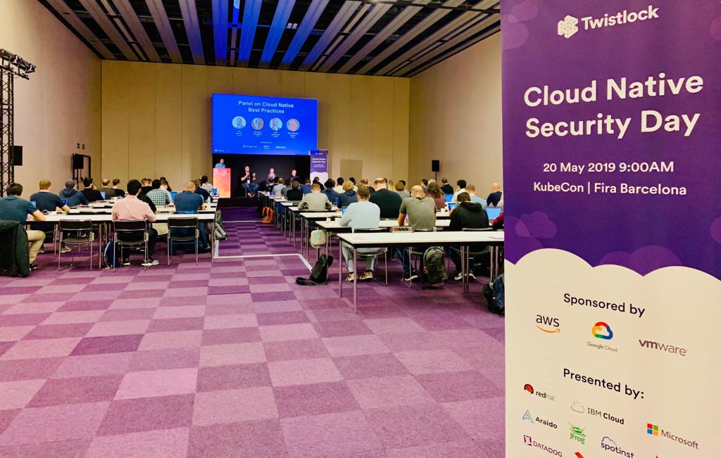 prisma_cloud's tweet photo. The first session of #Cloudnativesecday is in swing! Come to room F5 to learn about #CloudNative #Security Best Practices with @TechJournalist, @morellonet, Murugiah Souppaya (NIST), and Dirk Herrmann of #RedHat. #KubeConEU https://t.co/UY3PoroOur