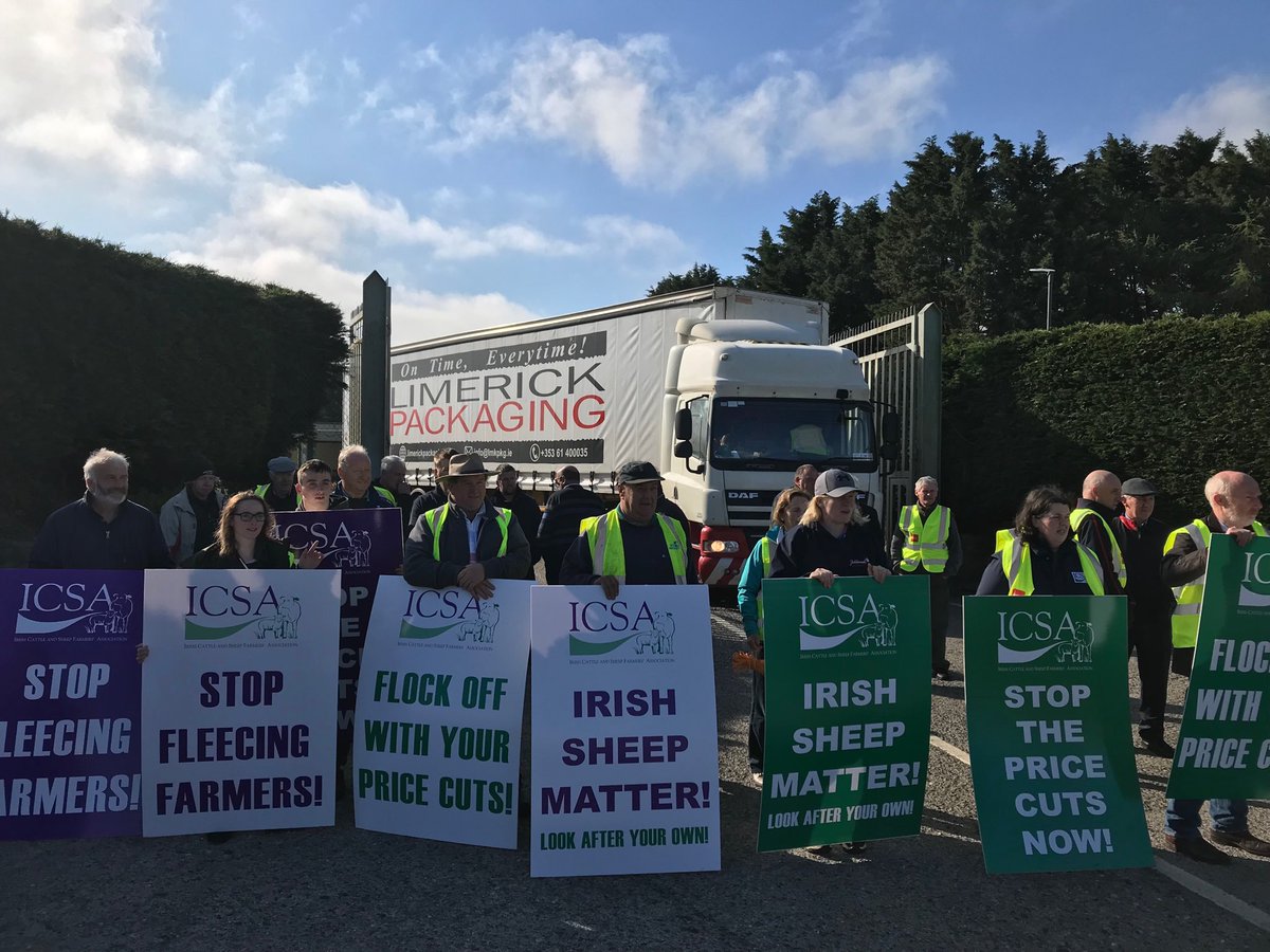 Flock off with your price cuts! ⁦<a href="/ICSAIreland/">ICSA</a>⁩ message at sheep protest at ICM Camolin #ICSA #FightingForFarmers #StopFleecingFarmers