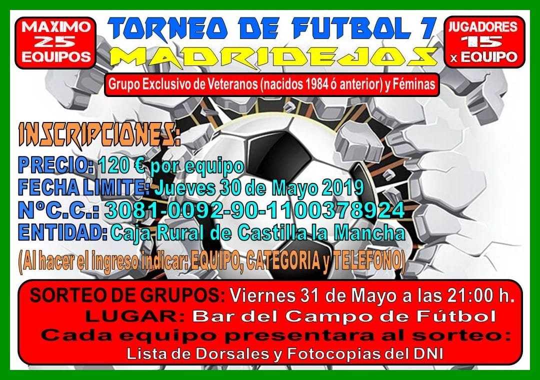 ⚽ Torneo Verano de #futbol 7 ⚽
✏️Fecha límite de inscripción, jueves 30 de Mayo