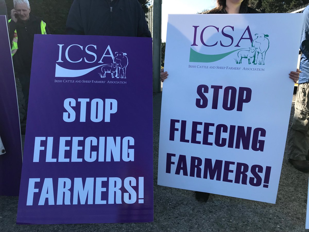 Stop Fleecing Farmers! Message from ⁦<a href="/ICSAIreland/">ICSA</a>⁩ protest at ICM Camolin. Savage price cuts are crippling irish sheep farmers #ICSA #FightingForFarmers #StopFleecingFarmers