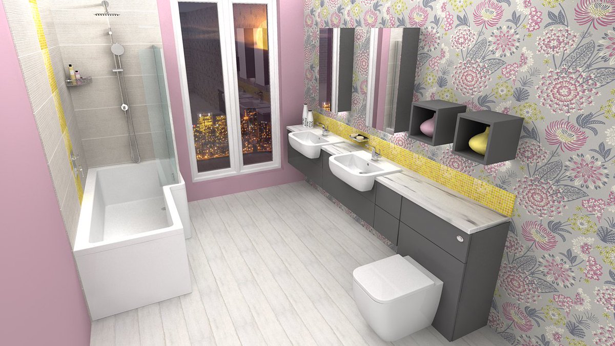 This pink and yellow bathroom design will be sure to brighten up your Monday morning! 😍 Featuring Flova Essence brassware and accessories - flova.co.uk/catalog/Essence.