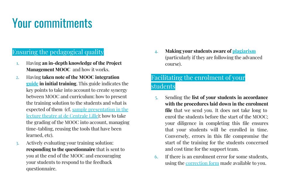 R_Bachelet's tweet photo. Our Charter for integrating the Project Management MOOC in higher education institutions #MOOCGdP

https://t.co/ferJTgCkYY

#EMOOCs19 #MOOCGdP @moocXperience @LouvainLL https://t.co/PwHJqKHMre