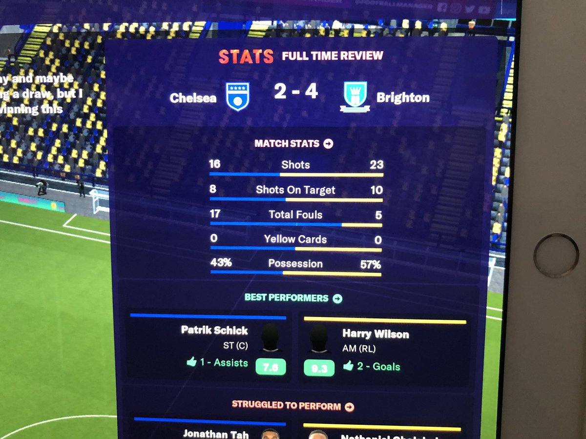 InvertedFBs's tweet image. Some big results, but this is up there. To be able to go Chelsea with Brighton &amp;amp; dominate every statistic makes my heart go fuzzy. #FM19