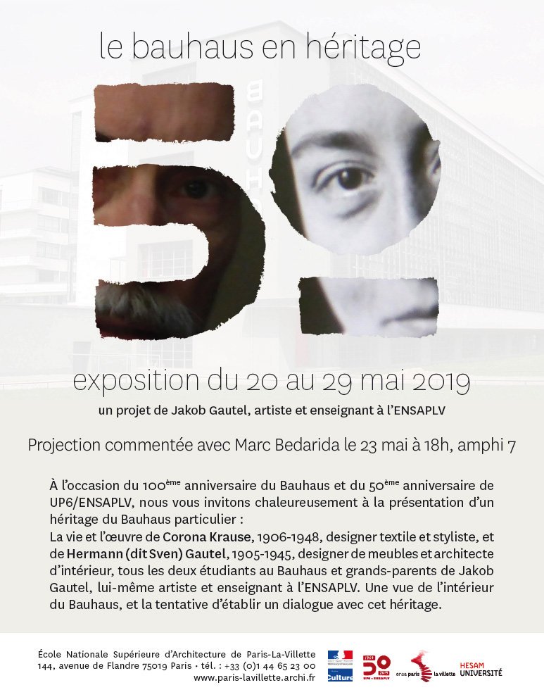 Le Bauhaus en héritage : exposition  du 20 au 29 mai et conférence animée par Jakob Gautel et Marc Bédarida le jeudi 23 mai à 18h à l'#ENSAPLV.