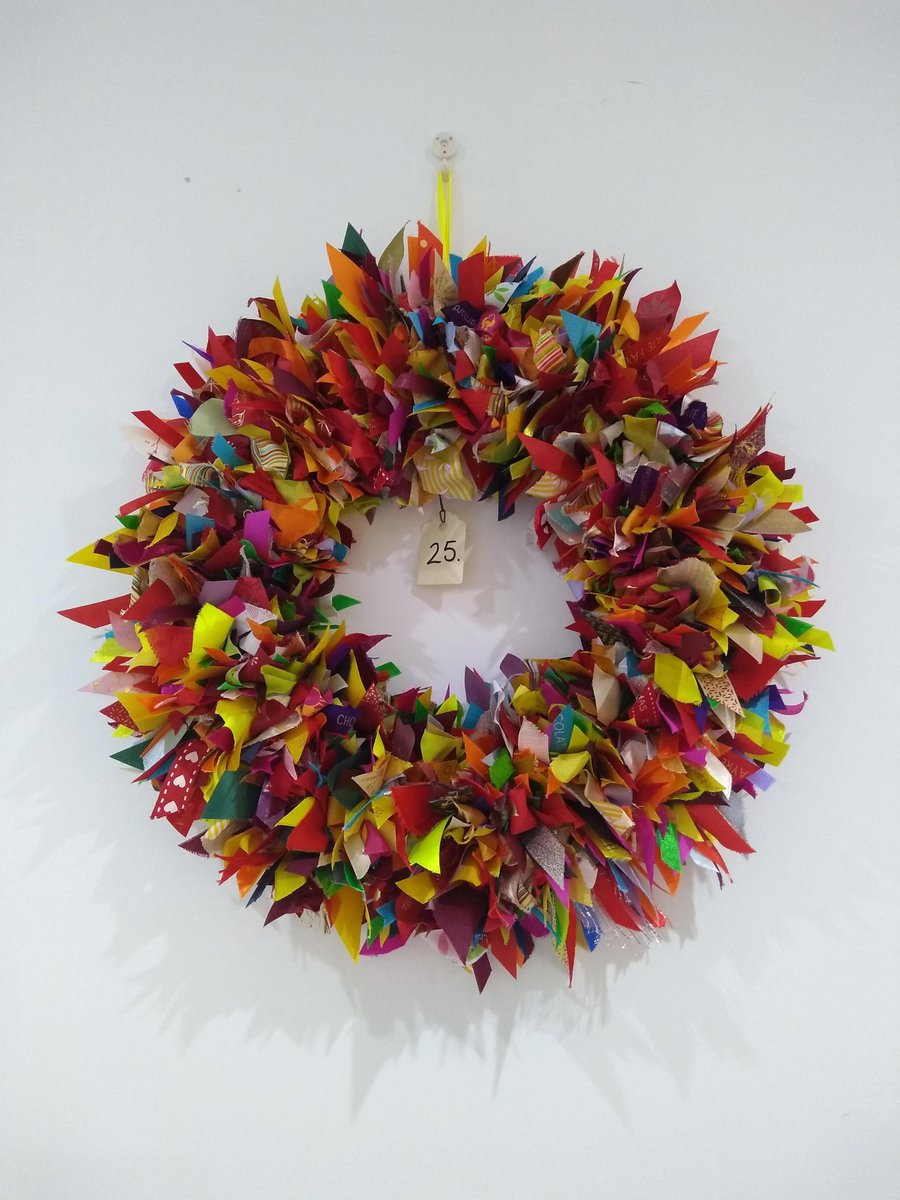 spriggit's tweet photo. Carnival colours on two of these Each upcycled ribbon sewn on by hand using approximately 2000 ribbons. Available to buy at The Nook Designs £25 inc. postage.#upcycling #saveandreuse #uniquecraft #wreath https://t.co/giIRujTDNf