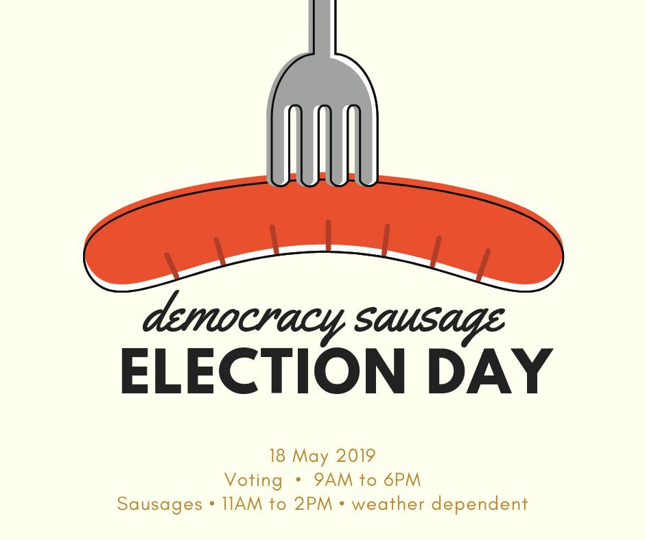 AusHCNZ's tweet photo. It's #ElectionDay this Saturday, 18 May and in true #ausvotes  style, we'll have #democracysausages at the Australian High Commission in Wellington for voters (weather dependent) between 11am and 2pm. Voting will be open from 9am to 6pm. https://t.co/UWOAwhPbXS