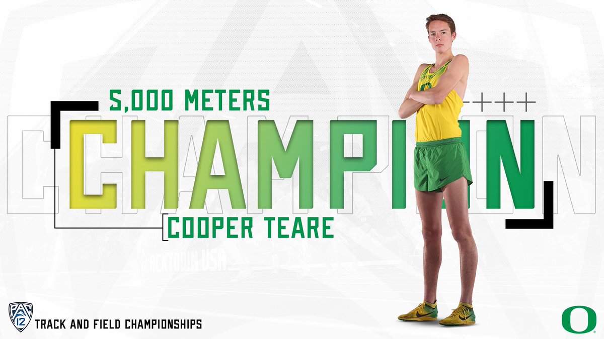 OregonTF's tweet photo. #Pac12TF m5000 | Pad the lead, Coop!

@CooperTeare becomes the 8th champion of the weekend for the Men of Oregon, the Ducks' first in the 5K since Ches in 2015.

#GoDucks https://t.co/UdgwGpCFOL
