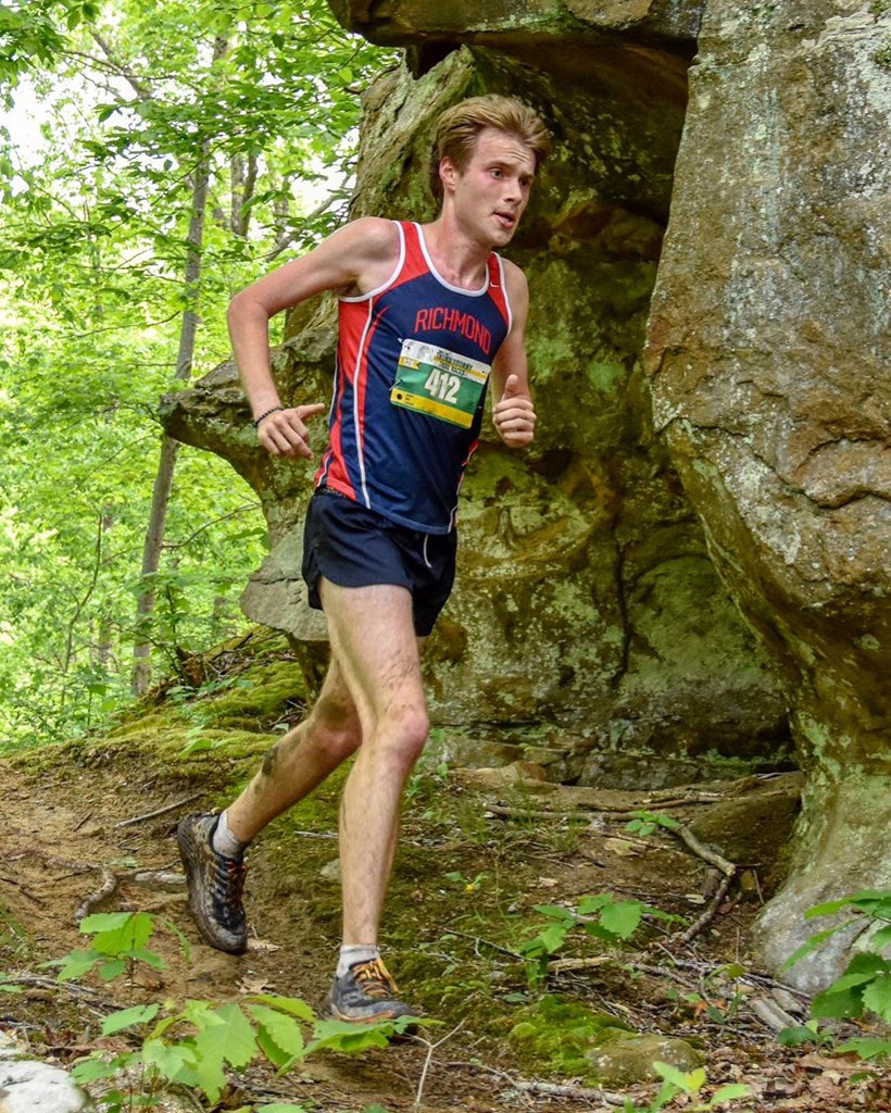 RichmondXCTF's tweet photo. Noah Campbell on his way to a 4th place finish in the 2019 Collegiate Trail Running National Championships in Strouds Run State Park in Athens, Ohio. #RunOH #spidersxctf #gospiders https://t.co/67oXr3Snk5