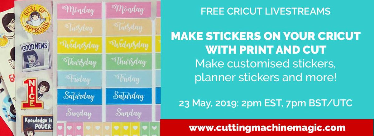 craftagogo's tweet photo. We're back with another livestream! Join us on Monday 13 May at 2pm EST / 7pm BST/UTC for How to DESIGN and MAKE stickers (like really amazing ones!) on your cutting machine! At https://t.co/KceyCh2yTe Please join us and share! :-D #cricut #planners #craftagogo https://t.co/PUXwixBtyk