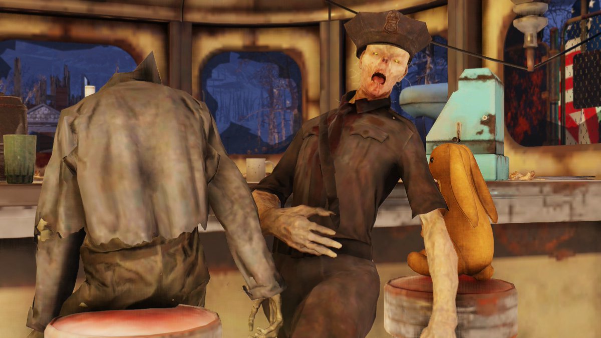 Rickforb's tweet photo. My friend's shop is visited by all kind of customers 😅 
#Fallout76 https://t.co/YvATocFC2C