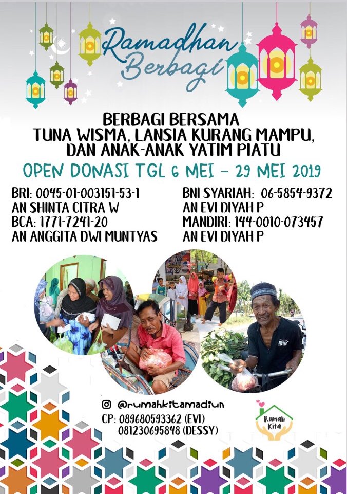 ramadhan kareem! buat temen2 yg mau donasi kegiatan Ramadhan Rumah Kita bisa WA 089680593362 ya. terimakasih 🙏
