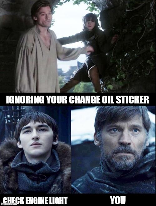 CARAutoReports's tweet photo. To all of our #GameofThrones fans out their, don't be surprised when your mistakes sneak up on you. Same thing with your vehicles get regular maintenance on all of your vehicles or you may be left dazed and confused like our friend Jamie here. #BeMobile #CompleteAutoReports #GoT8 https://t.co/pK75cnFN7Z