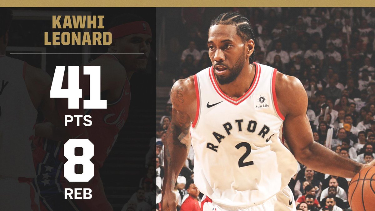 espn's tweet image. ✅41 points 
✅Game-winning buzzer beater

Kawhi was ON ONE in Game 7 🔥