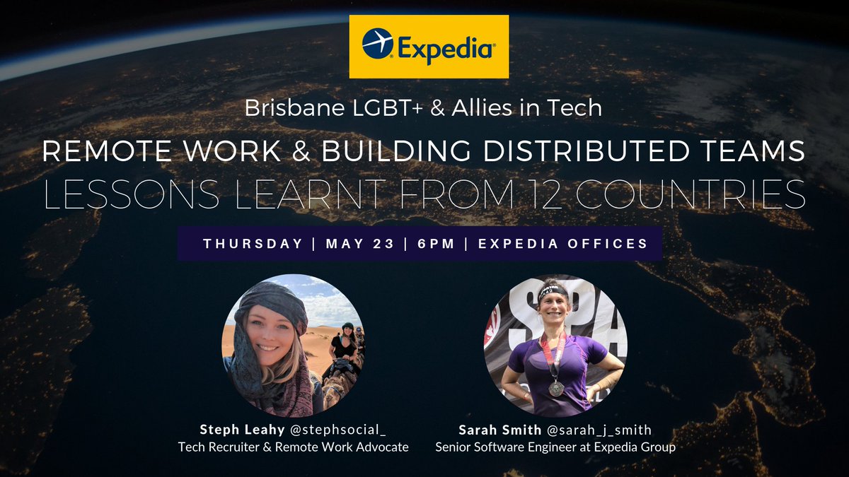 Next week at the LGBT+ & Allies in Tech Meetup I'll be speaking alongside @sarah_j_smith from @expedia_au 😊🙌 We will be chatting about remote & flexible work, building distributed teams and my key takeaways from @remoteyear 🙌 Come join! 
lnkd.in/d_BwkEw