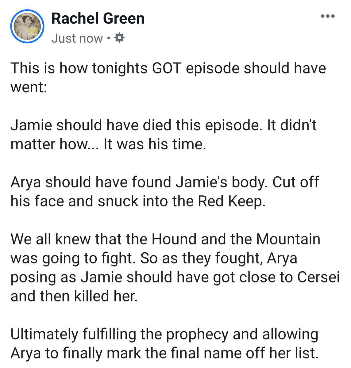 MsABCU's tweet image. #GOT Here's how tonights episode should have went down.
