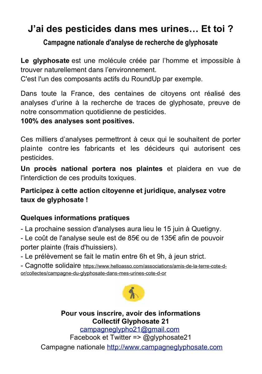 A #Dijon et à contre courant des parlementaires lobbyistes, nous continuons les analyses de #glyphosate en vue de porter plainte - On comprend qu'ils aient peur, déjà plus de 3000 plaintes