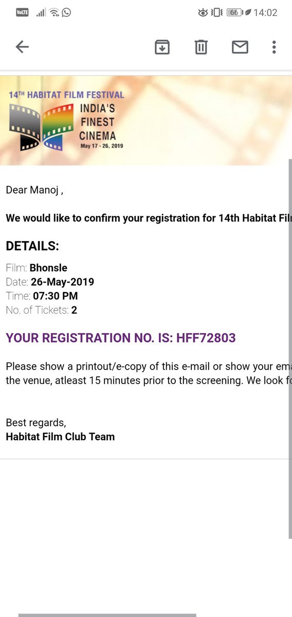 Going to watch #Bhonsle movie at 14th #HabitatFilmFestival on 26th May. Very excited to watch this on big screen 🙏😀

#HFF2019 #IHC @BajpayeeManoj
@Bhonsle_film #devashishmakhija @sandipkapur @PiiyushSingh @MiratTrivedi