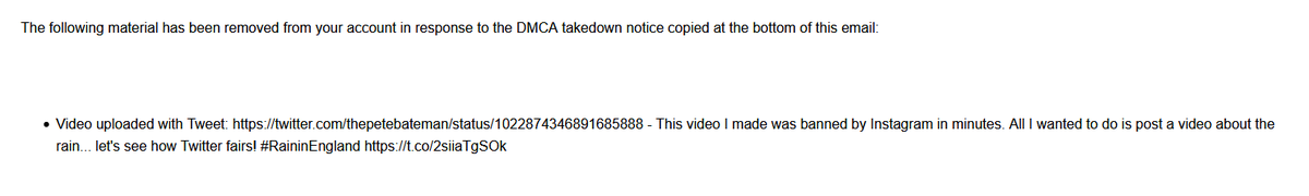ThePeteBateman's tweet photo. It's been a while twitter but I couldn't help notice an email stating my tweet has been removed. A little slow with that #takedown but got there in the end! P.S. I played a video with the tune #Afirca by #Toto a year ago. https://t.co/6Lasu9Q4F9