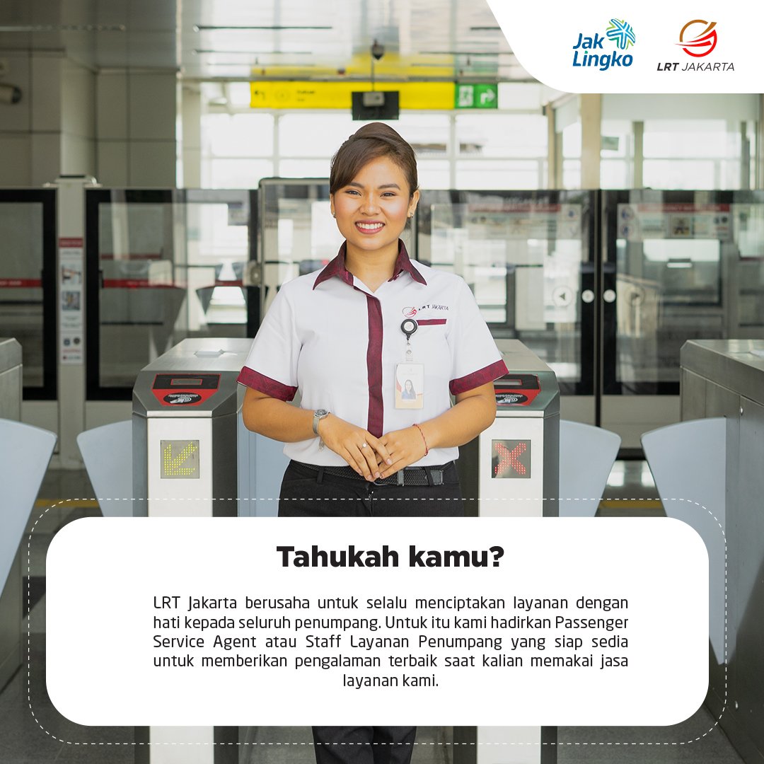 lrtjkt's tweet photo. Jika kalian membutuhkan bantuan pada saat di stasiun nanti, tidak usah ragu untuk bertanya, karena akan disambut dengan senyuman dan keramahan PSA (Passenger Service Agent) yang siap melayani dan membantu para penumpang LRT Jakarta 😊
#LRTJakarta #LRTJ #AyoNaikLRTJ #PrepToLaunch https://t.co/RexUyXkxuR