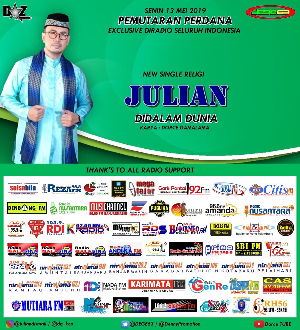 magitafm's tweet photo. #diprogram musik religi jam 17.00 - 18.30 wib simak #PemutaranPerdana
Single Religi JULIAN - DI DALAM DUNIA @DEGE63 cc : @DennyPromotion
MD.Rudi gita @Karjuni3 https://t.co/kvP81PcF3j
