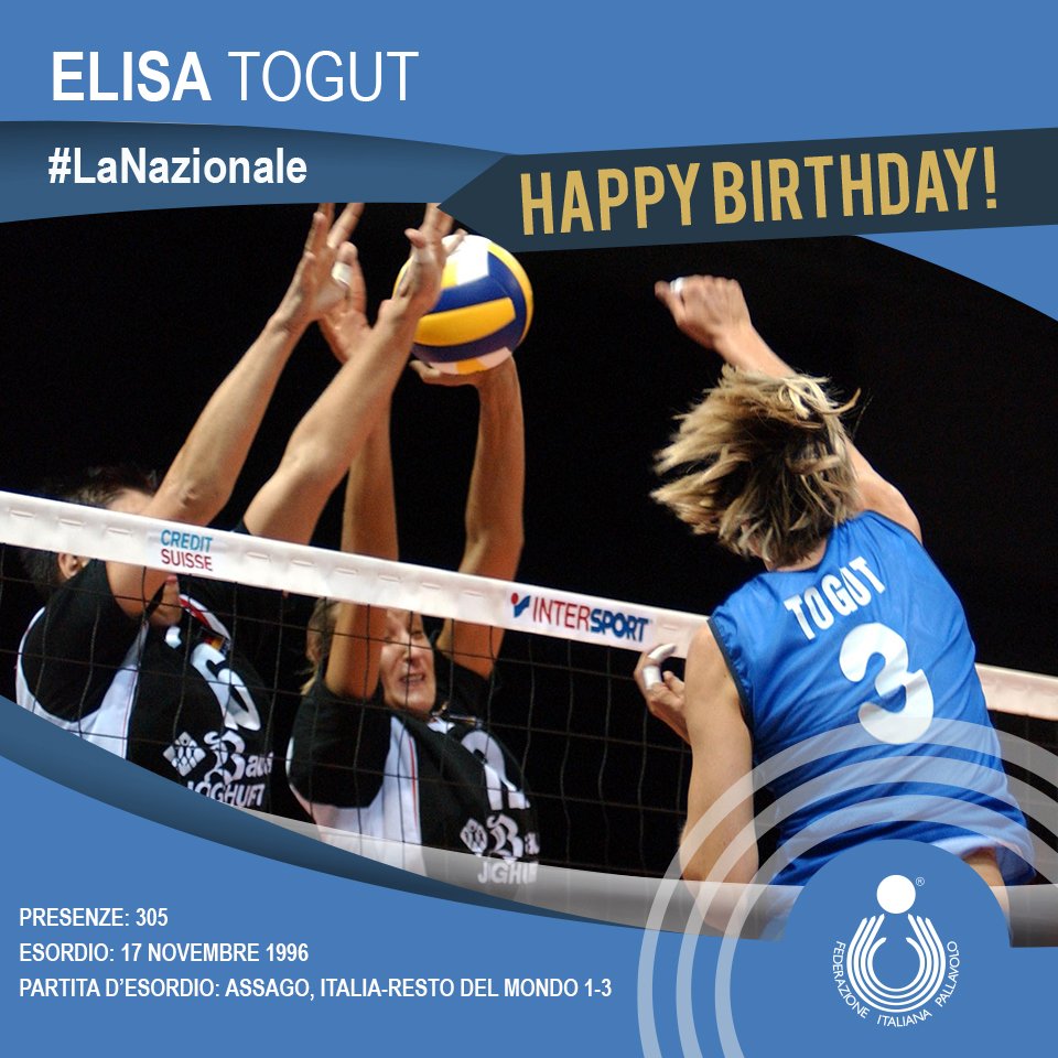 Federvolley's tweet photo. #CompleanniAzzurri 🎂 🇮🇹
Facciamo insieme gli auguri a Elisa #Togut 🎁 🏐
Con #LaNazionale medaglia d'oro ai Campionati Mondiali 2002 🙌

 #14maggio #HappyBday https://t.co/ZIMwrzSw9x