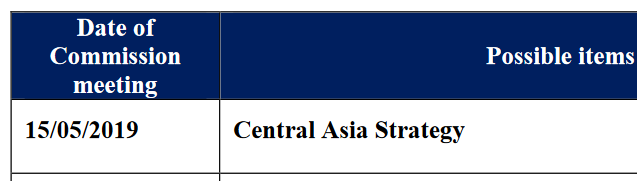 SchiekSebastian's tweet photo. EU #CentralAsiaStrategy found on the @EU_Commission's schedule on 15 May 2019 https://t.co/a6mfty4I5O https://t.co/0ave9EfPxD