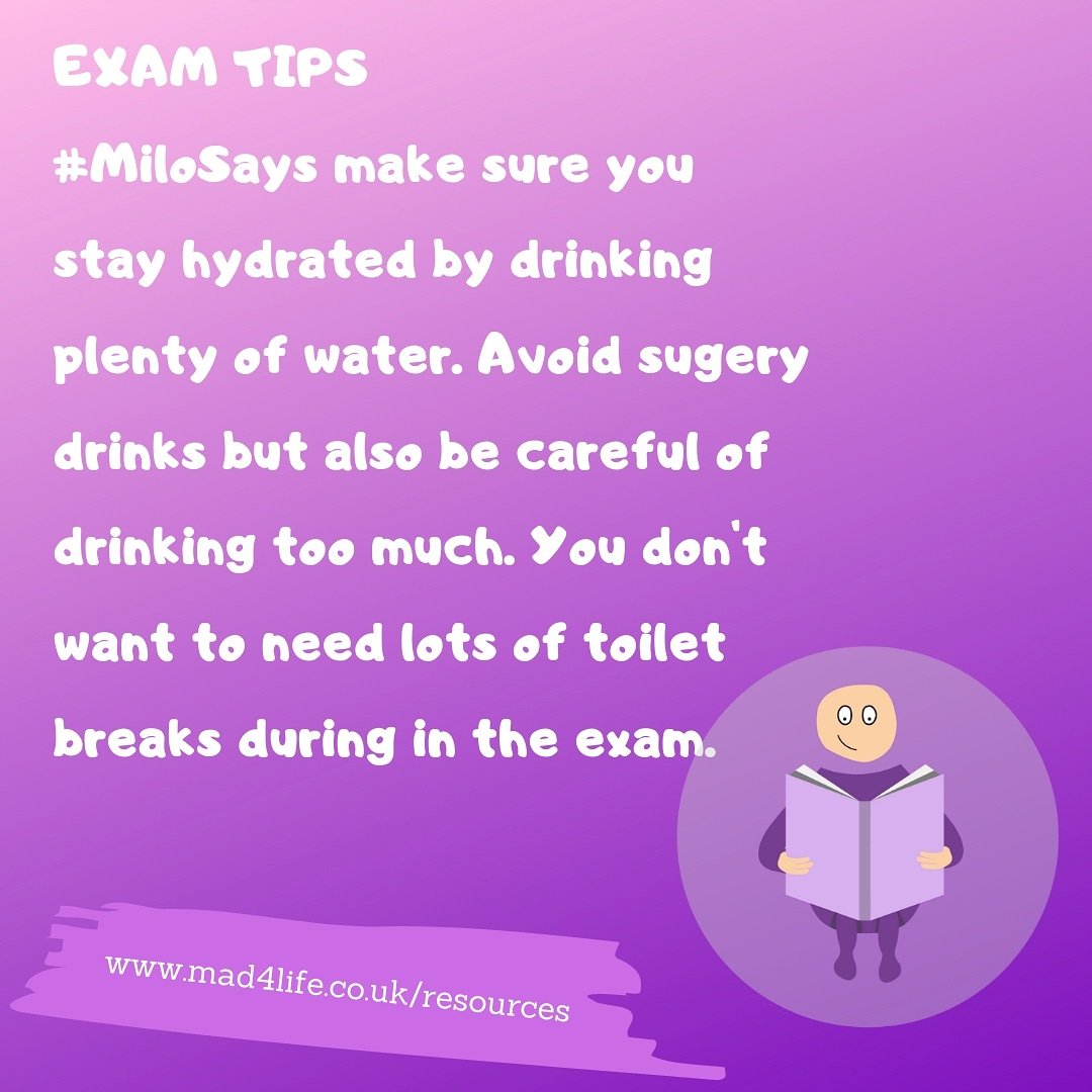 #MiloSays hydration is key but don’t drink too much water beforehand. A little sip every hour is just enough to give your brain a breather. #GCSEs2019 #ALevels2019 #revision #examtips #examsuccess #studyskills #mindsetiseverything #memorytechniques #yougotthis #memoryretention