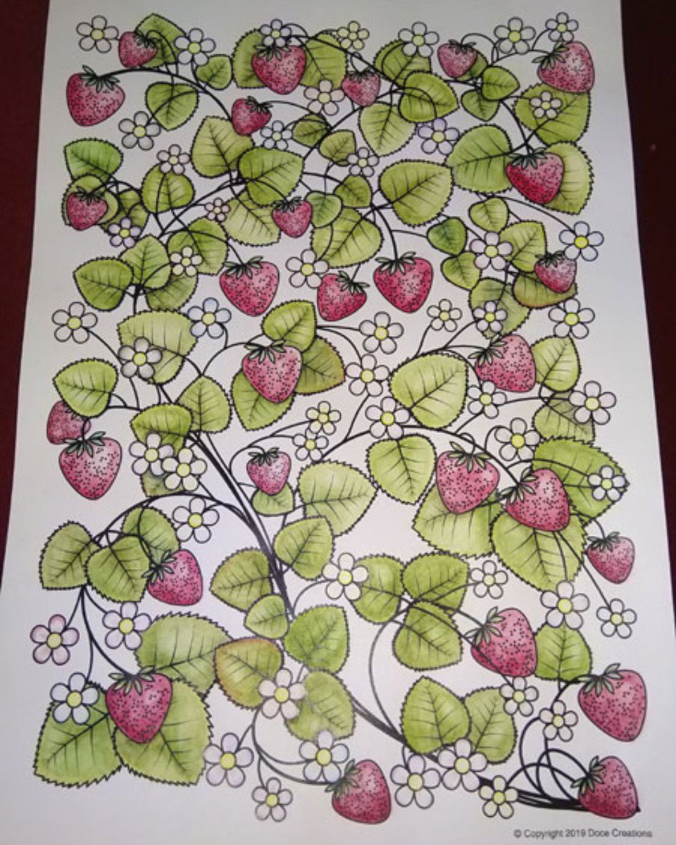 Strawberry Dream coloured with #FaberCastell #Watercolour #pencils 
Design available at
ow.ly/9rsK50tYDQ5

#StrawberryDream #docecreations #etsy #adultcoloring #inspirationalcoloring #coloringpage #relaxingcoloring #instantdownload #printabledesigns #Flowerdesign #pencils