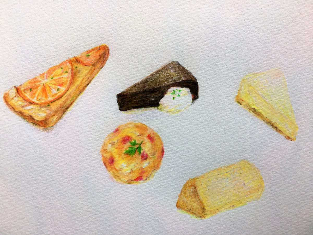 ট ইট র Sacco𓆛𓆜𓆝𓆞𓆟 先日焼いたケーキ達を描いている 焼き菓子って難しいねぇ でも久しぶりの色鉛筆楽しいです 色鉛筆 お菓子イラスト