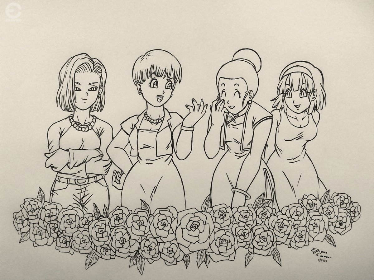 Drawing DBZ Mothers (Android 18, Bulma, Chichi, & Videl) Happy