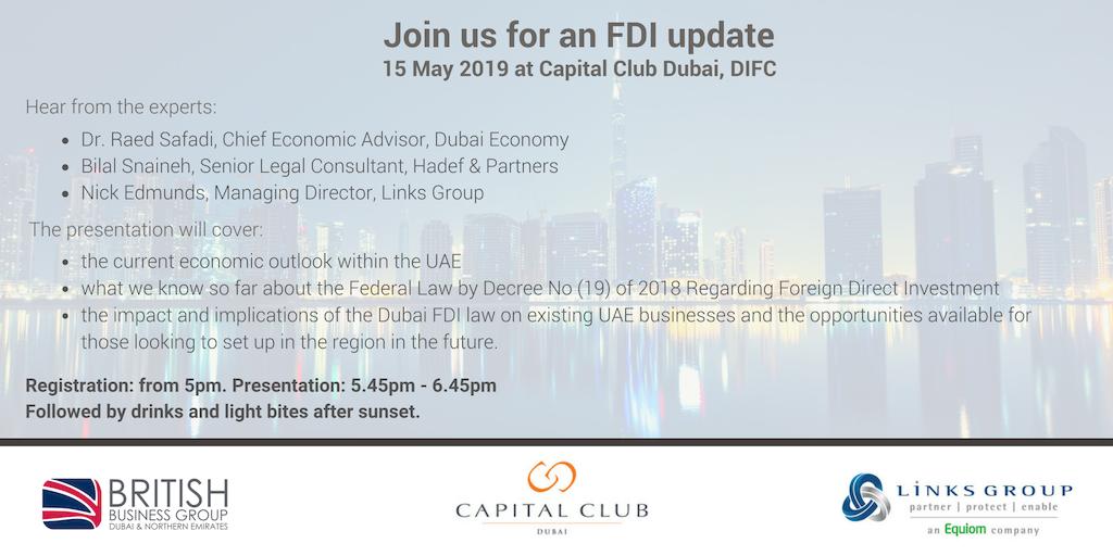 LinksGroup_'s tweet photo. Join us with @BBGOnline @CapitalClubDXB for an FDI update from 5pm on Wednesday 15 May.  Please email us on events@linksgroup.com or send us a message if you'd like to be added to the guest list. https://t.co/b0OZ9GIdAa