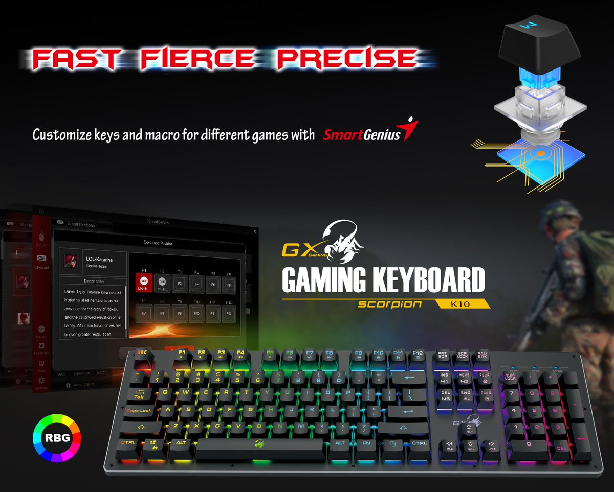 GXGamingME's tweet photo. #Scorpion_K10 will instantly turn into a Smart #Gaming_Keyboard to allow gamers to customize keys and macro for different #games and be activated automatically when the respective game is played.🔥🔥😍 https://t.co/CGQoFoHn49