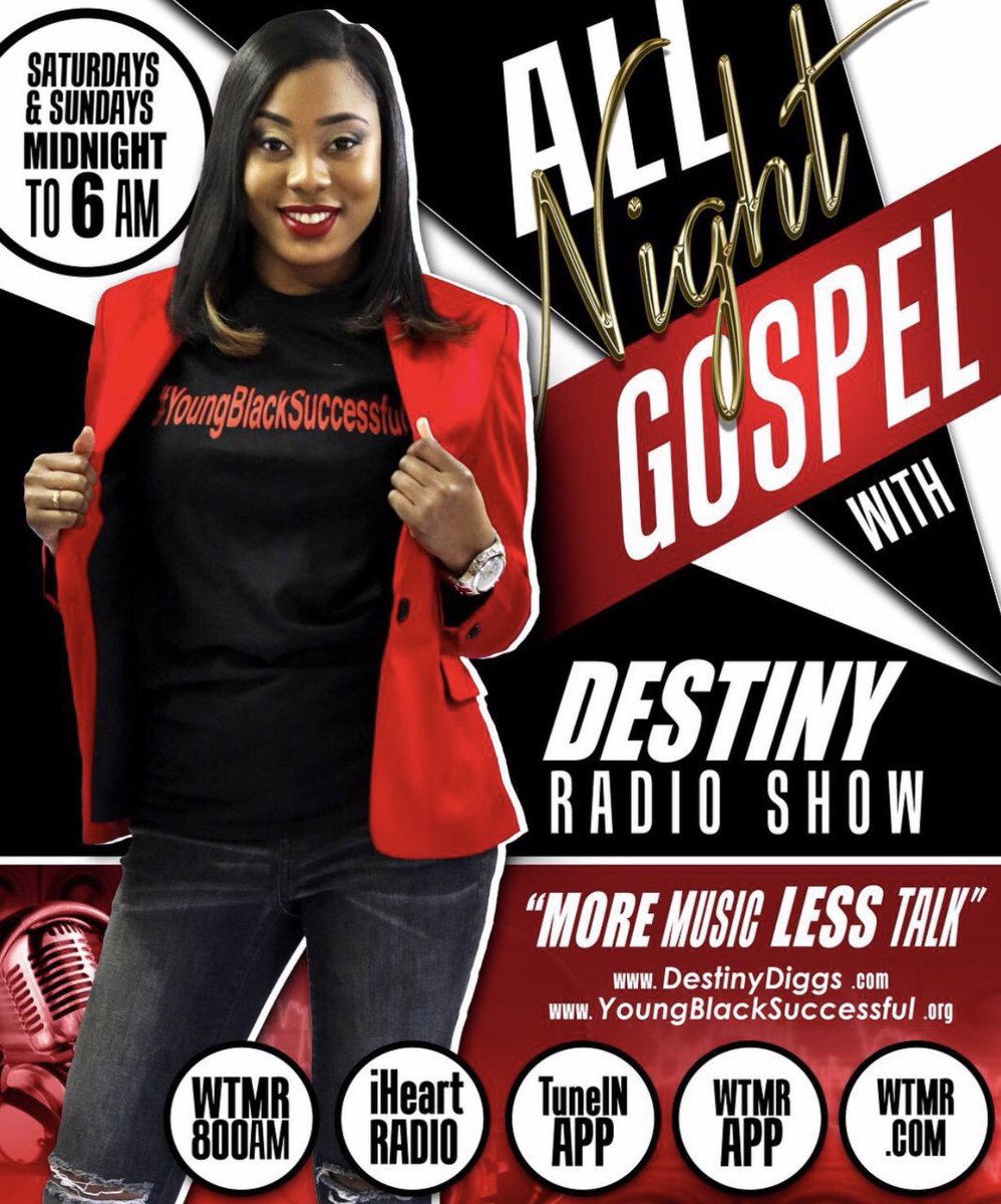 destiny_diggs's tweet photo. Glory to the Lamb🔥🔥🙏🏾 All Night Gospel with Destiny Radio Show is live and the Spirit of the Lord has come in!!! You done want to miss this encounter. Join us on WTMR 800 AM/iHeart Radio! 
#KingdomMusic #DesOnAir #YoungBlackSuccessful #YBS #MakeITHappen https://t.co/eLsZ3ssZUZ