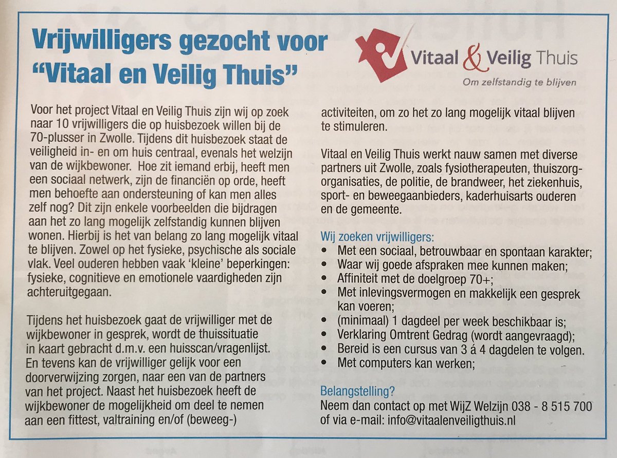 Bent u diegene of weet u iemand die  ons enthousiaste team komt versterken in de #Aalanden en in #Westenholte? Voor meer informatie kunt u bellen met #WijZ 038-8515700 #Zwolle