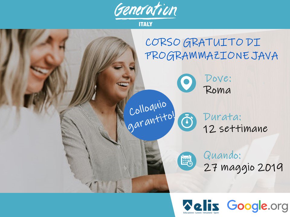 ⚠Le candidature per il corso GRATUITO per diventare Java Developer chiudono il 15 maggio!⚠
✅Formazione di 12 settimane a #Roma
✅Colloquio di lavoro GARANTITO
Si comincia il 27 maggio 👉 bit.ly/2KOaKSI
#javascript #javadeveloper #lavoro #sviluppatorejava #corsigratis