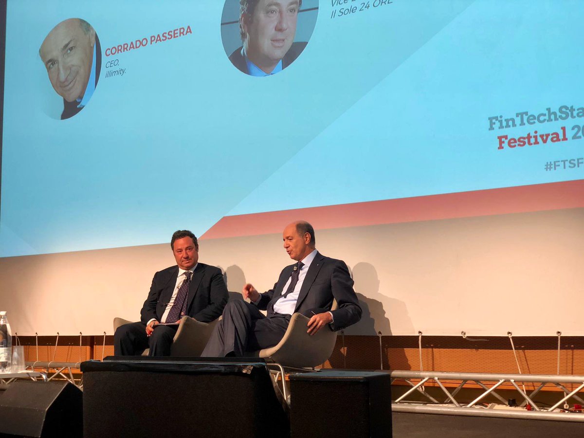 Timepledgeorg's tweet photo. Now on stage @corradopassera CEO, @illimitybank is being interviewed #AlessandroPlateroti of @sole24ore talking #beyondfintech  &amp; #startups #banking #FTSFEST19 https://t.co/RAQWUrqgyw