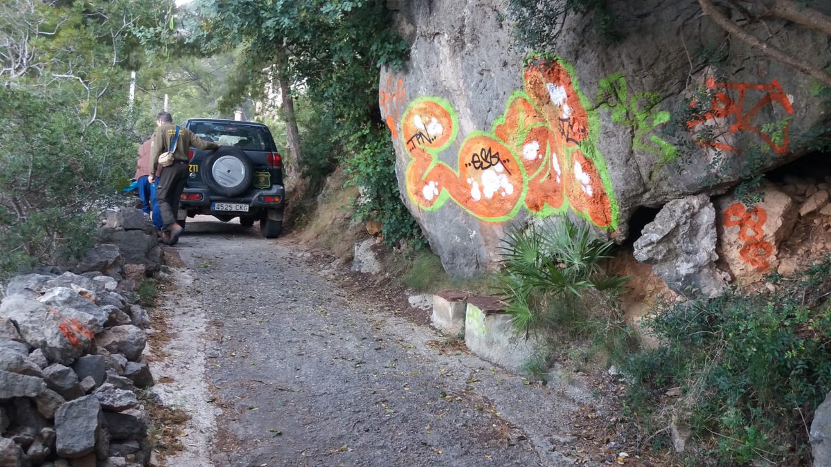 Continuen les  pintades als espais naturals protegits. Aquests darrers dies hem rebut denúncies de dues noves agressions al camí de sa Pedra de s'Ase i cingles de Son Rullan al #pnserratramuntana