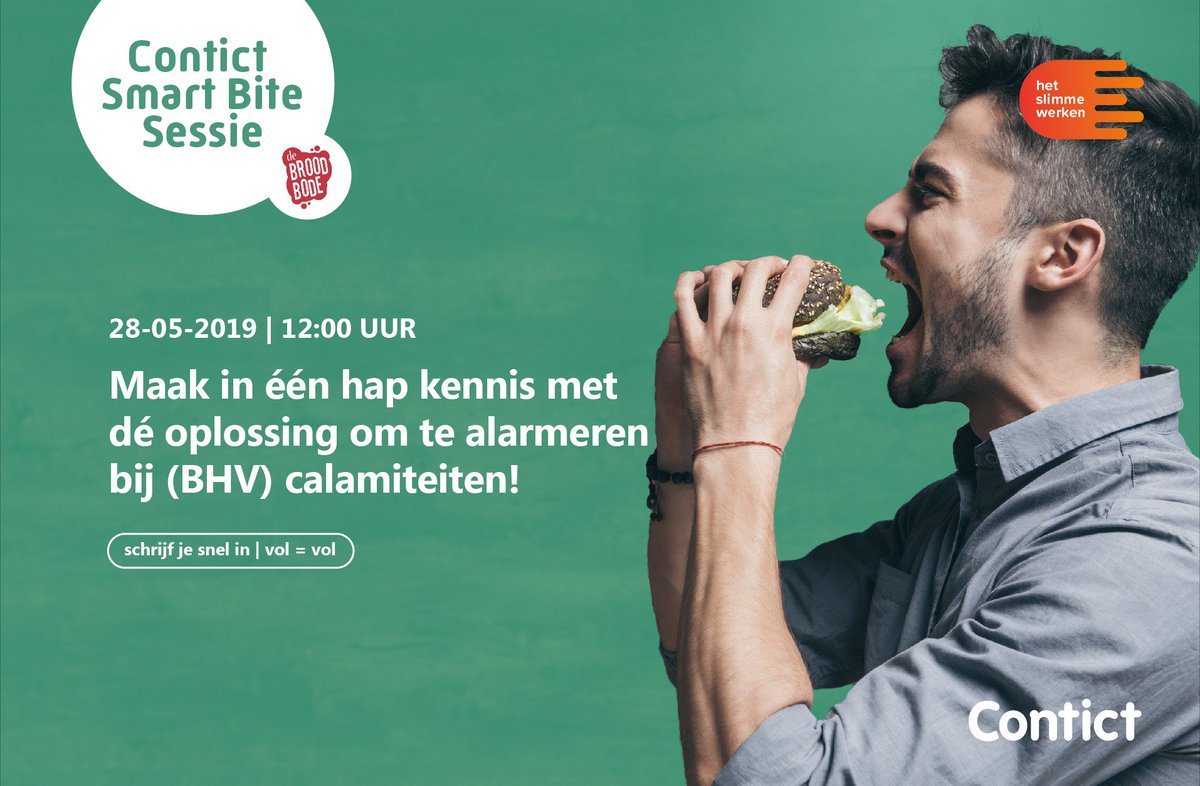 Schrijf je nu voor onze Smart Bite Sessie op dinsdag 28 mei van 12:00-14:00 uur én ontdek hoe je met behulp van slimme alarmeringen jouw organisatie optimaal kunt voorbereiden op een (BHV) calamiteit. bit.ly/2vP0kYU