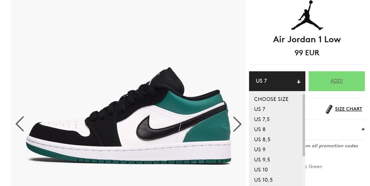 size chart jordan 1 low